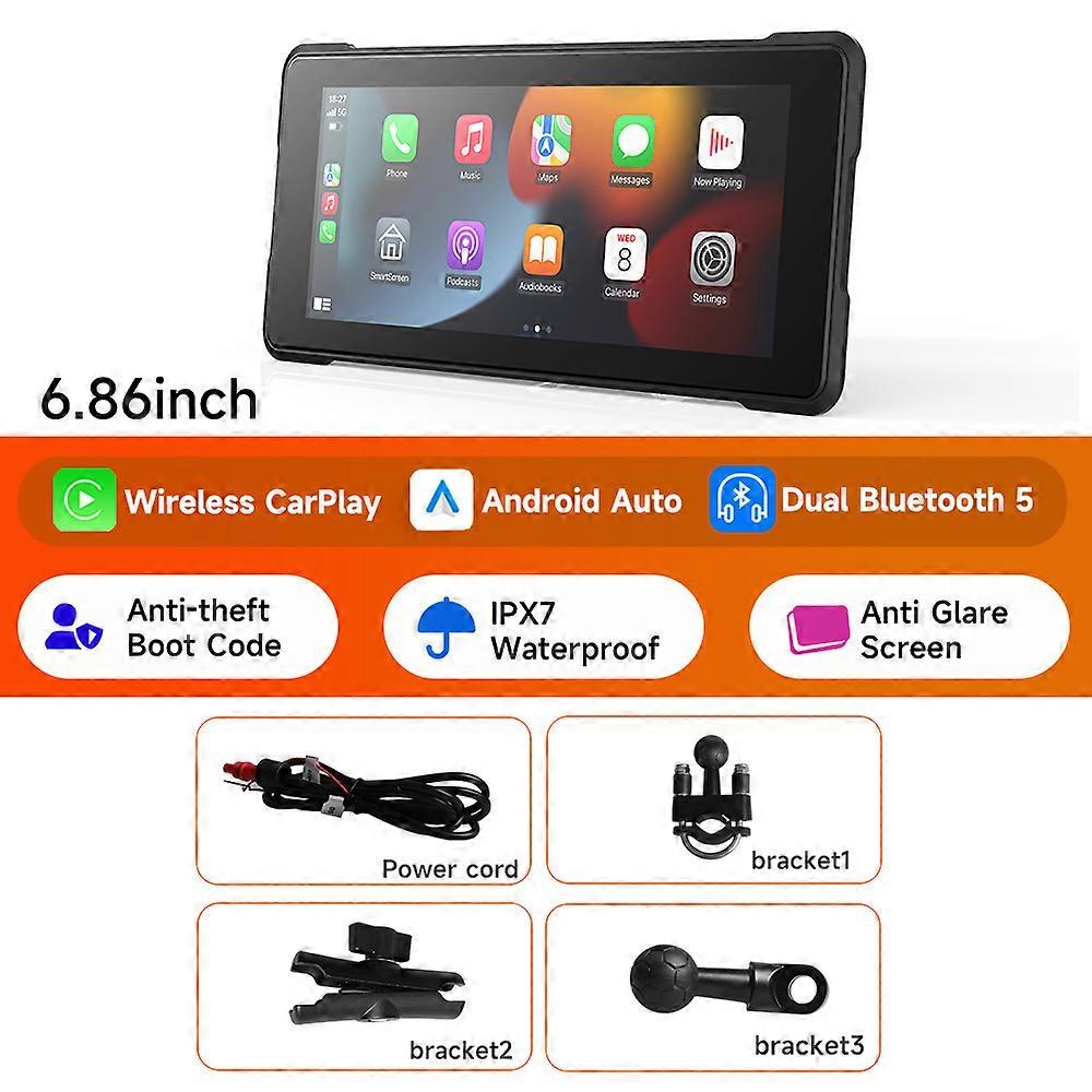 2024 Nuovo Lettore Multimediale Moto Da 6,8 'Registratore Di Navigazione GPS Wireless CarPlay Android Auto IP67 Schermo Impermeabile Bluetooth