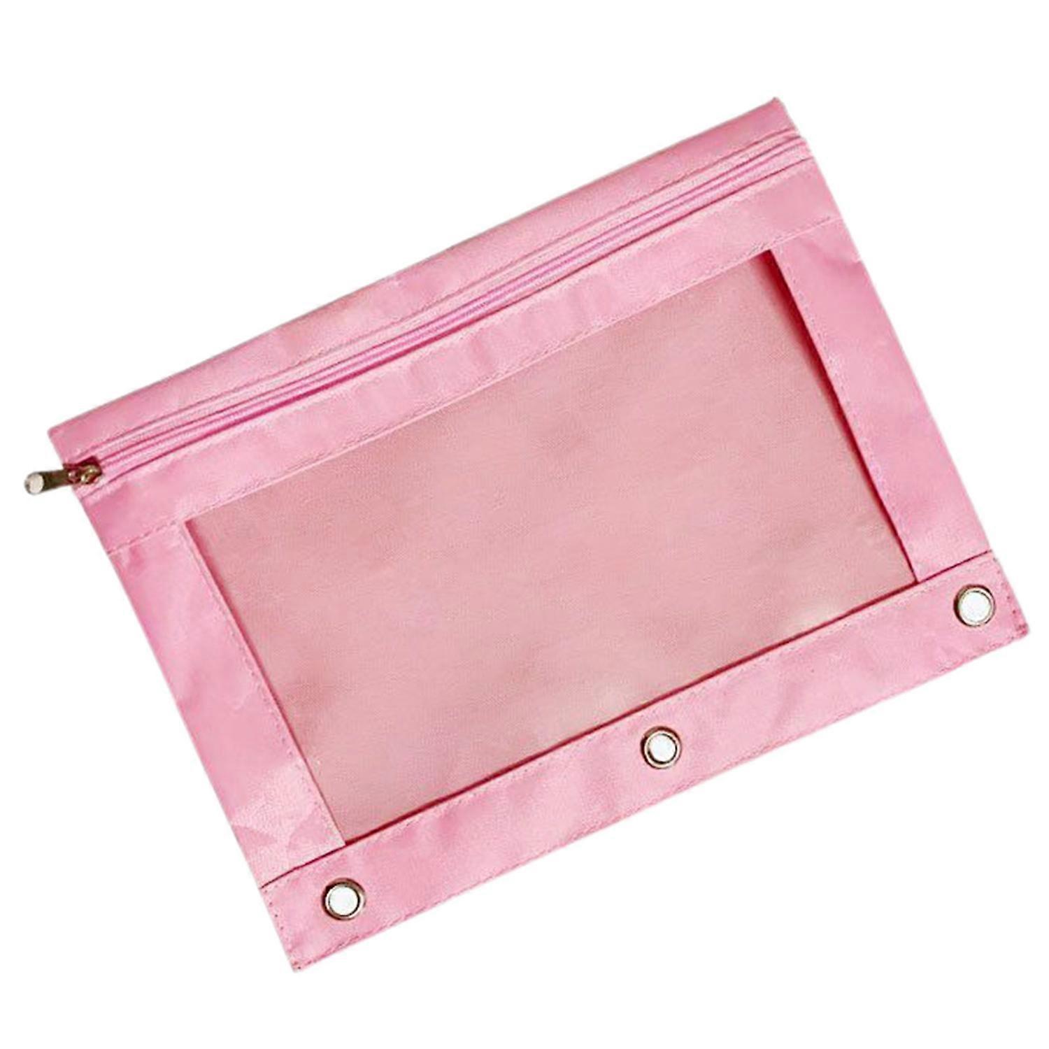 3 Holes Pencil Case Zipper Transparent Loose-Leaf Binder Oxford Cloth School Stationery File Storage