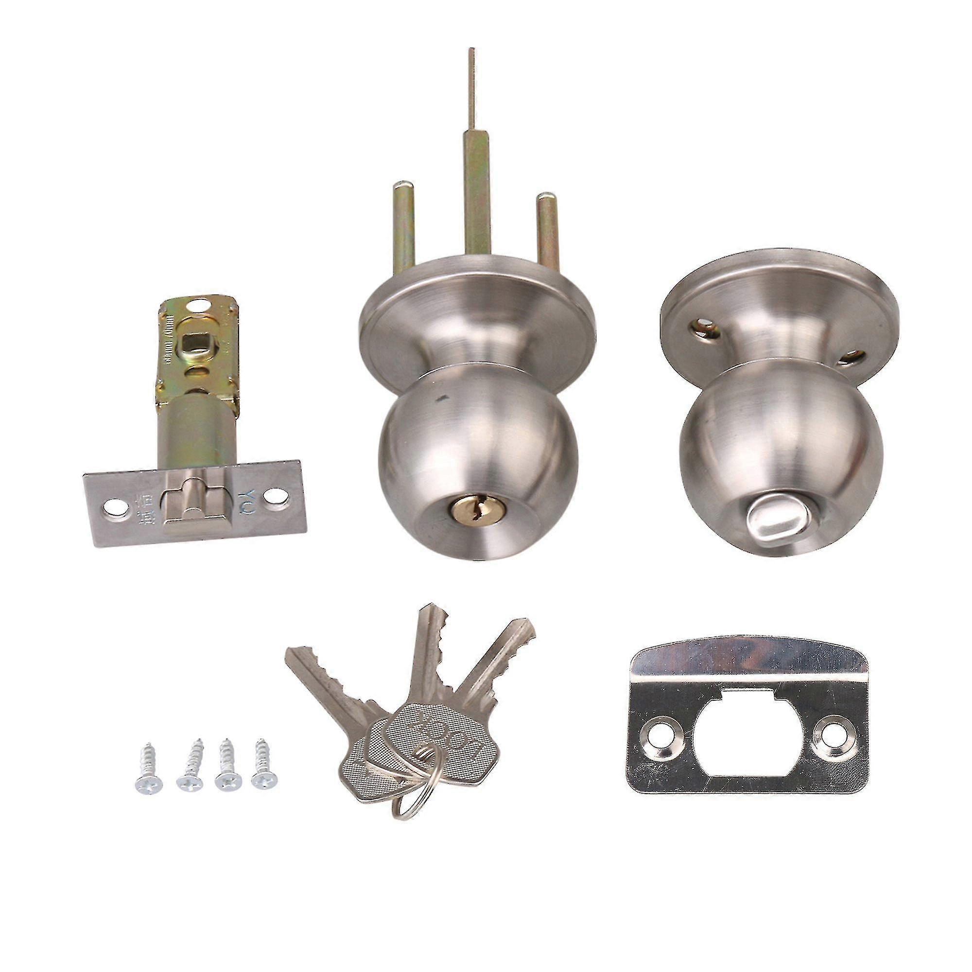 Stainless Steel Round Ball Door Knobs Handles Lock Latch Set