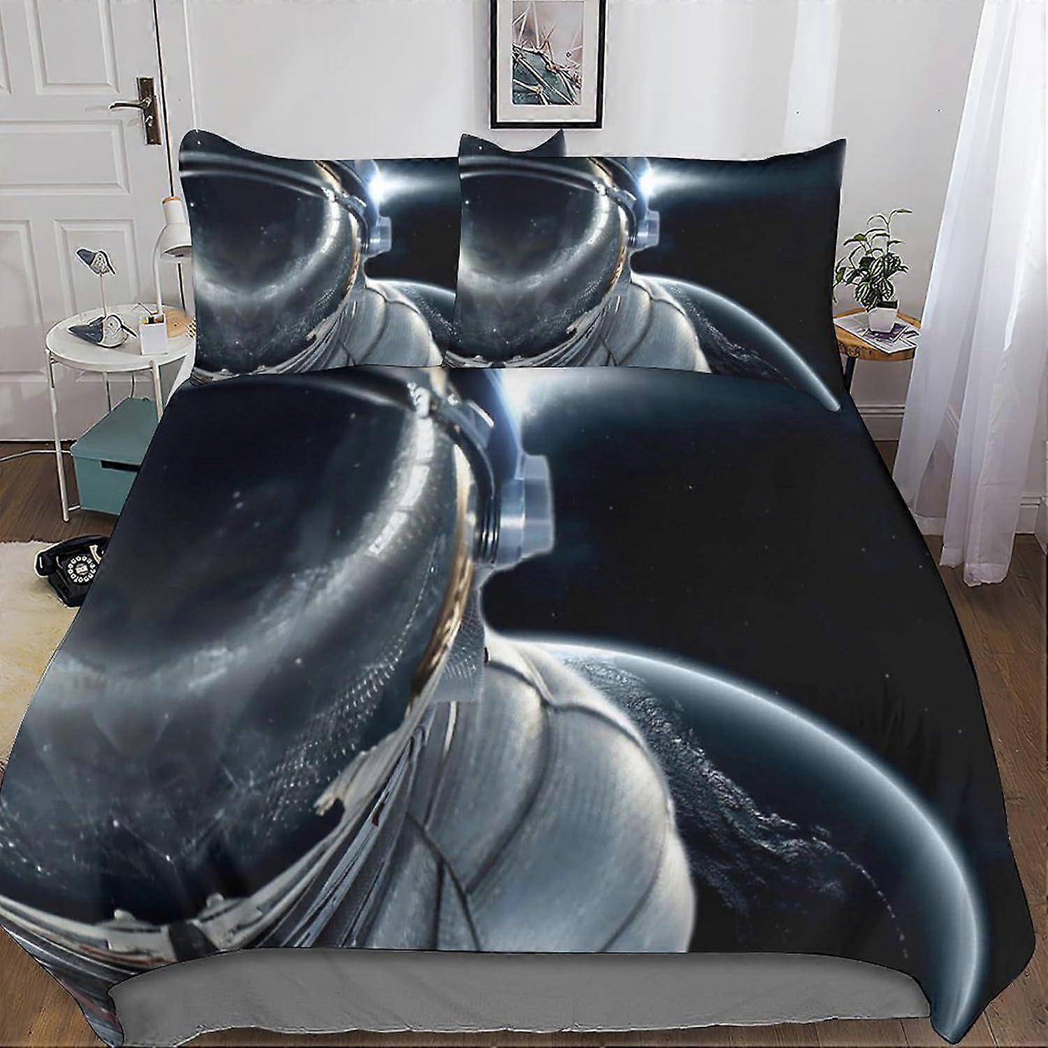 Fantasy Astronaut Bedding Set Microfiber Pieces with Duvet Cover and Pillowcase Zipper Closure for Adults and Children Astronaut Print Pattern 135*200