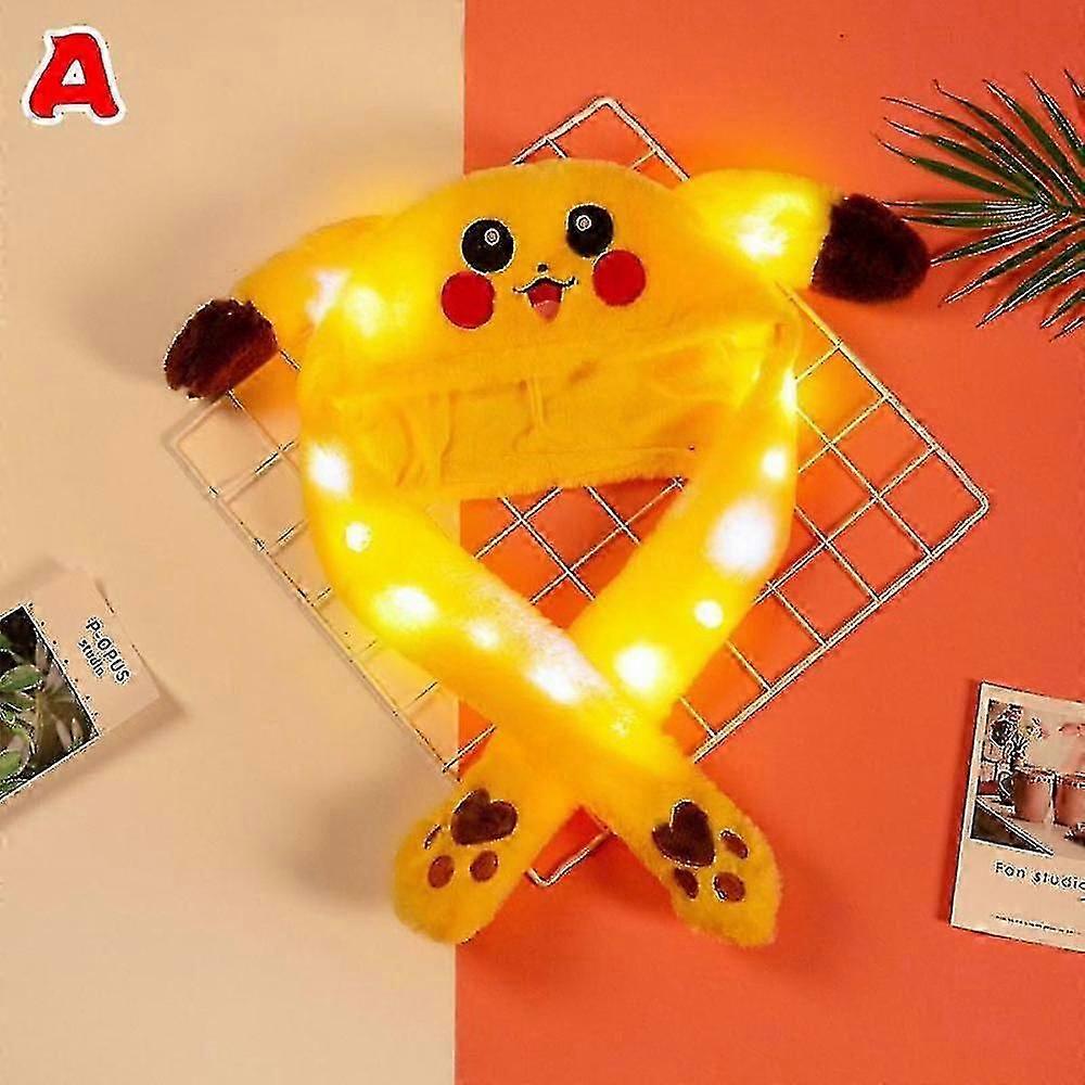 60cm Cute Rabbit Pikachu Plush Cap With Movable Ears Glowing Hat Gift For Baby Kids