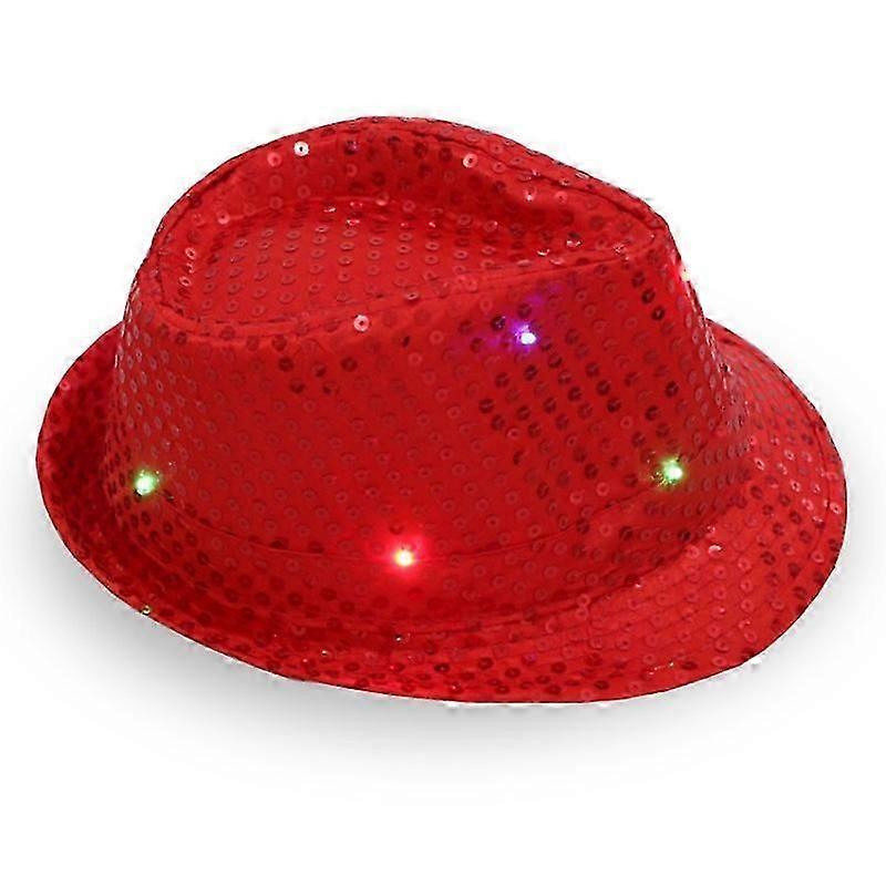Adult 9 -color LED lamp sequins Performance Jazz cap (red) 1 pieces