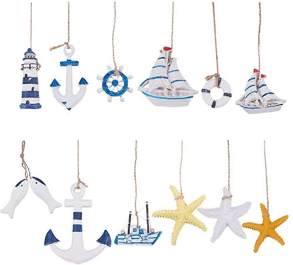 Hanging Resin Pendant Decorations Mediterranean Style Wall Decoration Mixed Shapes Mixed Color 12pcs/set