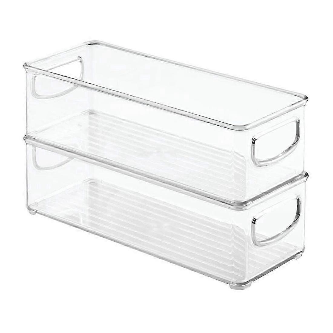 2Pcs Stackable Plastic Food Storage Bin with Handles suitable for Kitchen Pantry, Cabinet, Refrigerator, Fre