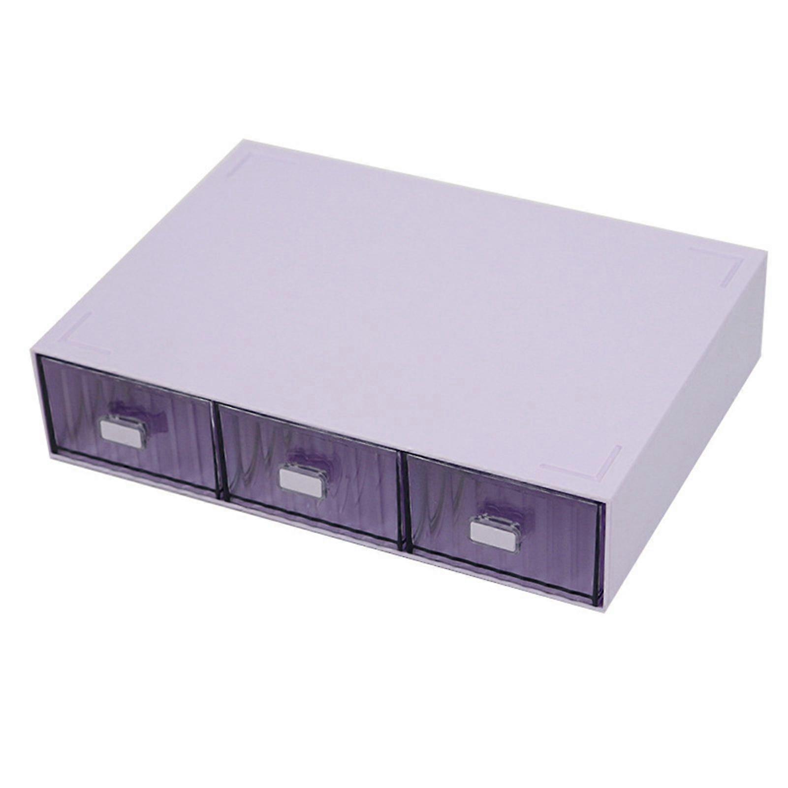 Desktop Drawer Organizer Waterproof Dustproof Plastic DIY Combination Multi Layer Stackable Drawer Storage Case Striped Purple 3 Drawers