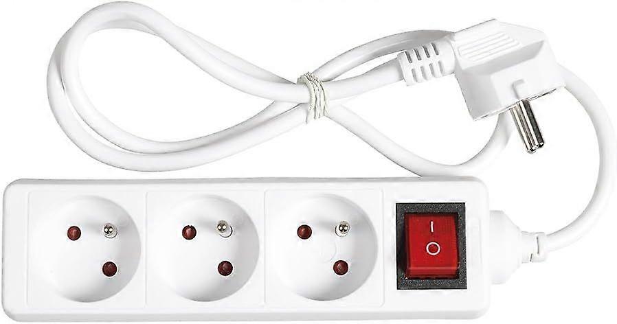 White 3-socket electrical power strip - 3-socket power strip + switch, multi-socket extension - Child protection
