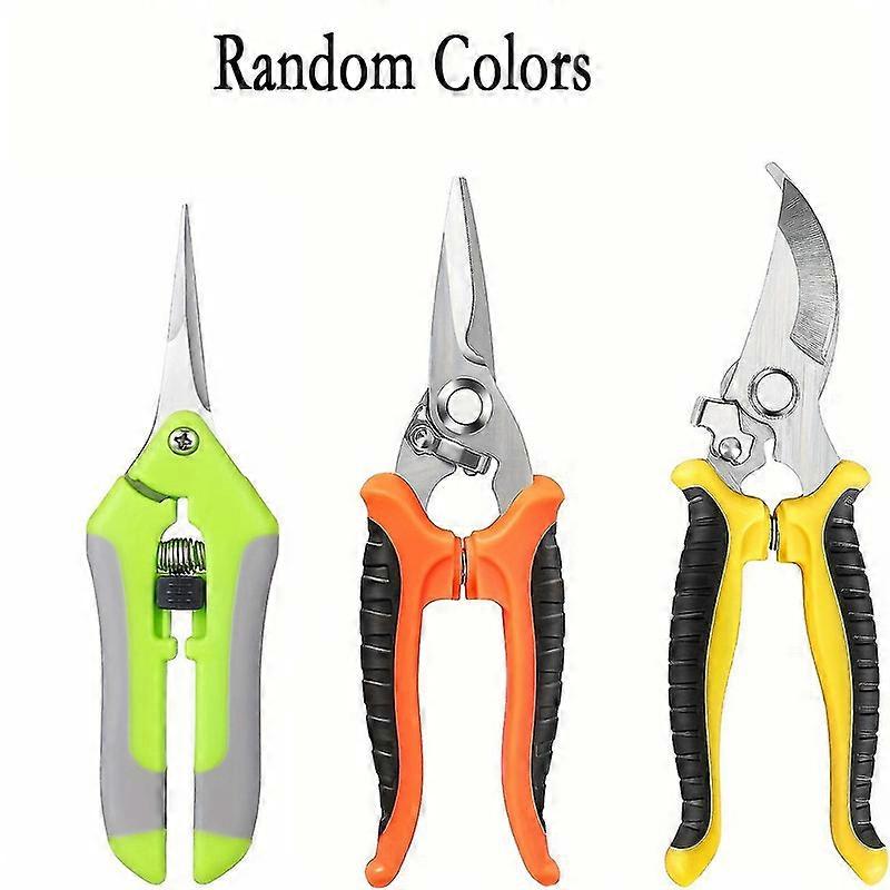 3PCS Garden Pruning Shears Set - Stainless Steel Professional Gardening Scissors with Non-Slip Ergonomic Handles, Labor-Saving High-Tension Springs, M