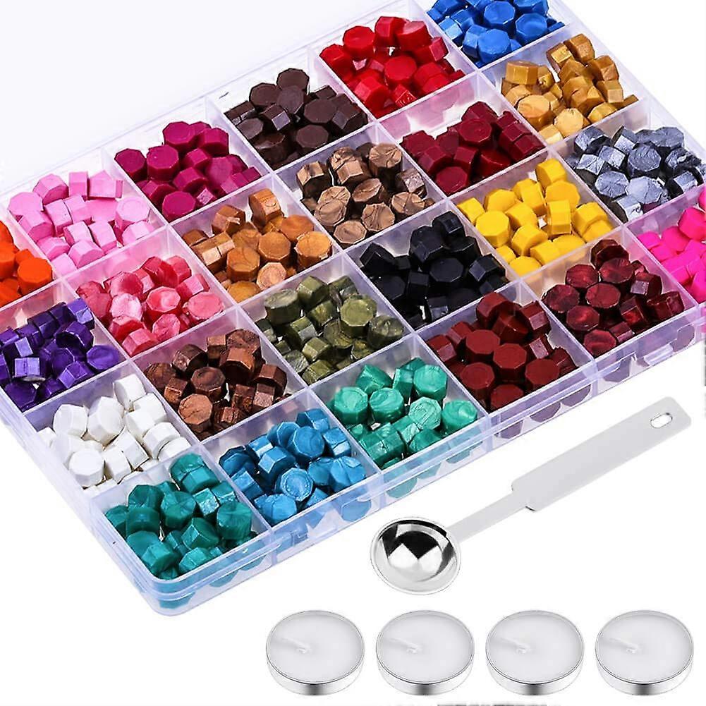 624 Pcs Hexagon Sealing Wax Beads for Wax Seal Stamp with Wax Spoon and Tea Candles
