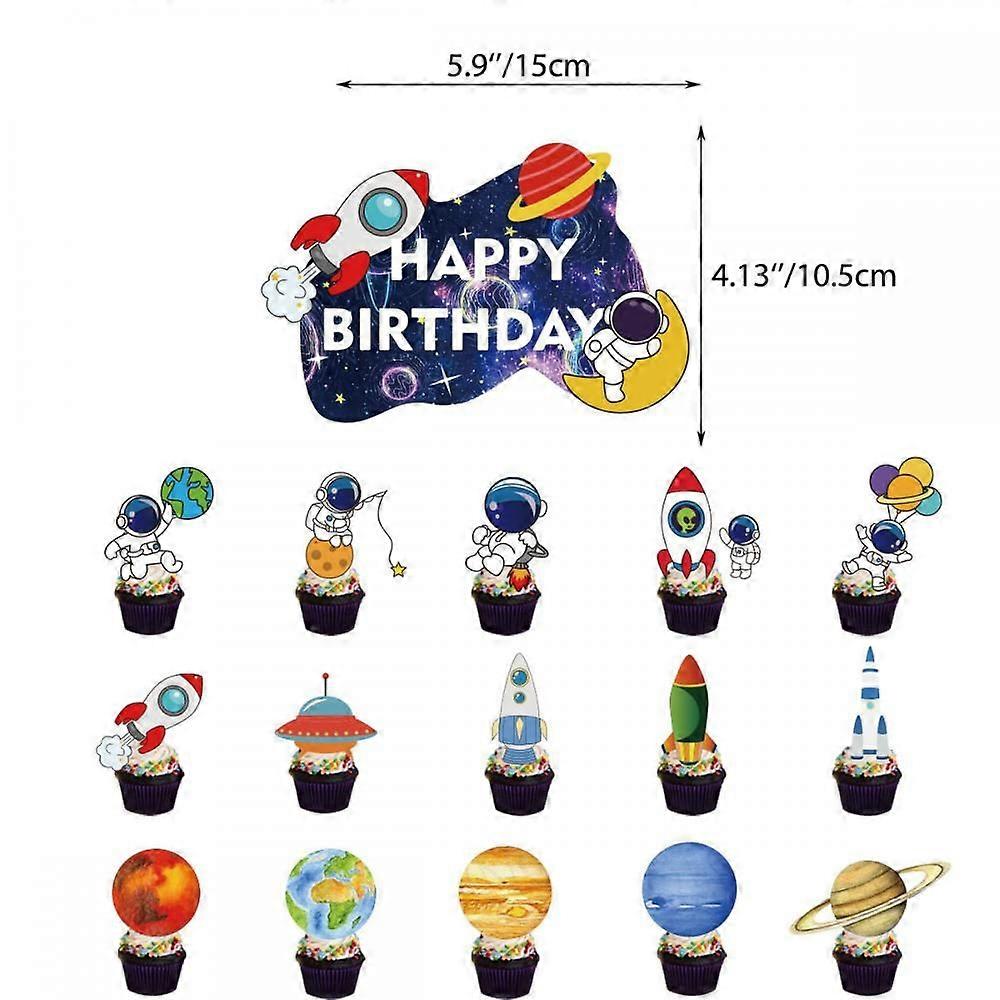 Astronaut theme Party Decorations Include Happy Birthday Cake Topper