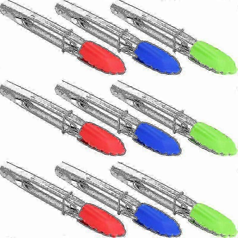 9 قطع ملقط تقديم صغير 7 بوصة ملقط سيليكون صغير ملقط معدني للمطبخ للطهي السلطة (أحمر ، أخضر ، أزرق)