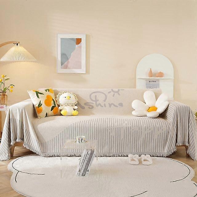 Modern Simple Stripe Fringe Couch Cover 3 Seat Chenille Jacquard Single Chair Cover Recliner Slipcover Sofa Throw All -Season Pet