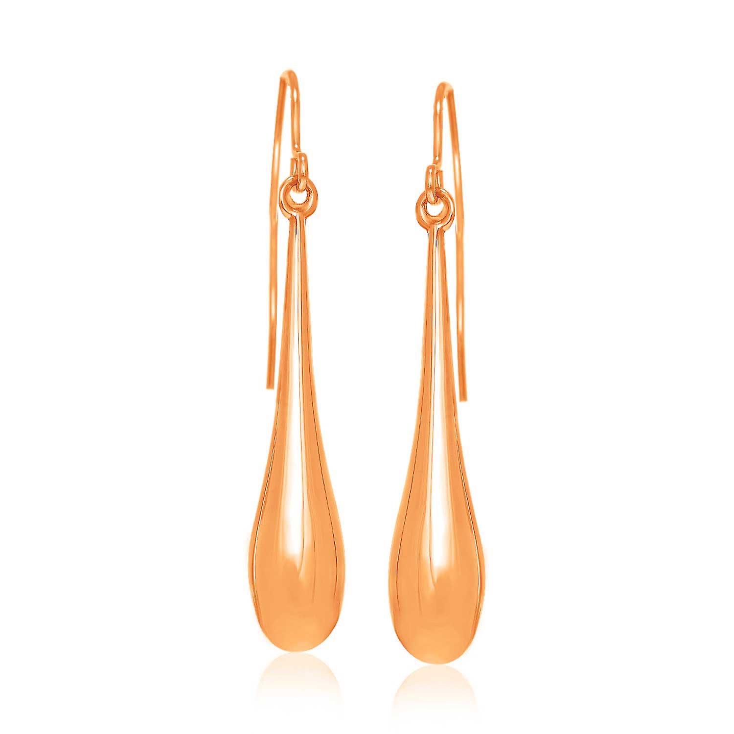 14k Rose Gold Long Polished Teardrop Dangling Earrings