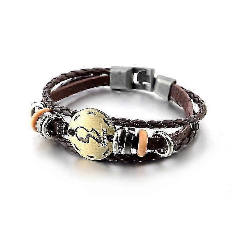 Wekity Punk Alloy Leather Bracelet for Constellation Braided Rope Bracelet Bangle