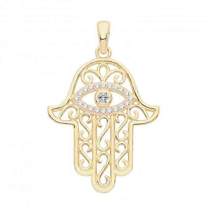 Acotis Silver Pendant Gold Plated Zirconia Set Hamsa G61084GP