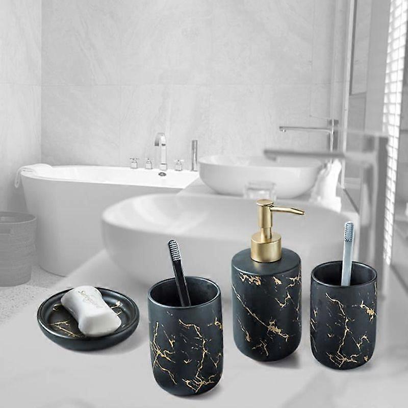Bathroom Tumbler Marble Pattern Ceramic Bathroom Accessory Set Bathroom Accessory Set - 4 pcs