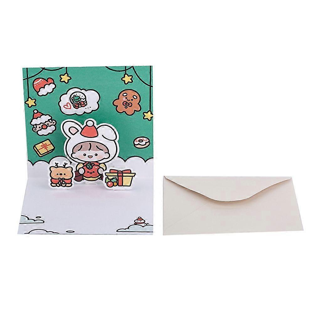 3D for Pop Up Greeting Cards with Envelope Cute Cartoon Christmas Blessing Postc