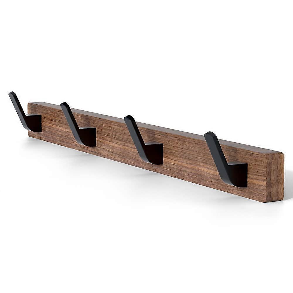 Black Walnut Wood Wall Mount Coat Rack With 4 Hooks Adhesive Mounted Rustic Mid Century Modern Pegs For Coats Towels