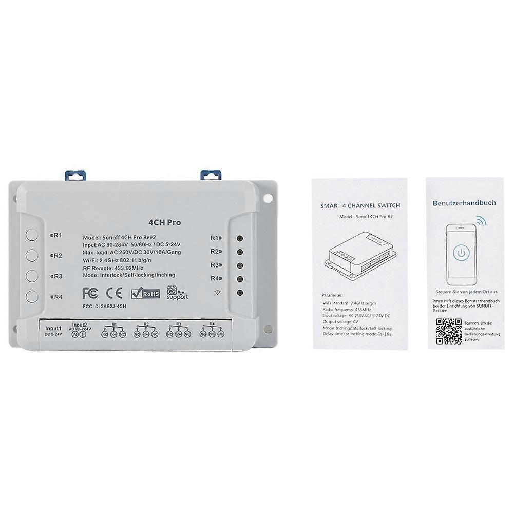 Sonoff 4CH Pro R2 4 Way Mounting WiFI Wireless Smart Switch 433MHZ Remote Ctrl + Remote Control