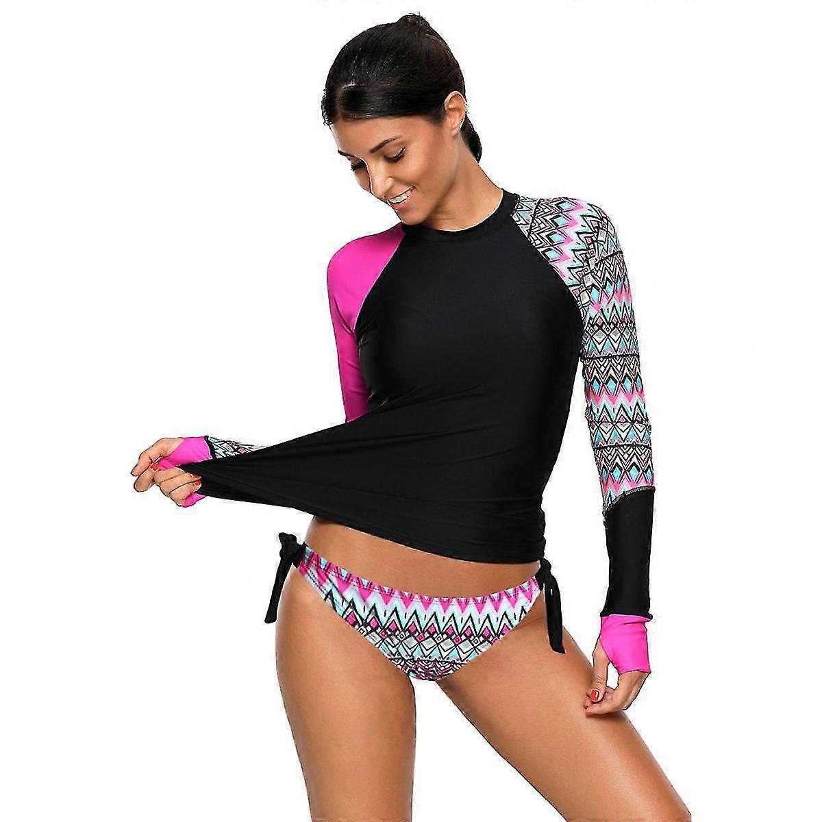 UPF 50+ Rash Guard للسيدات بأكمام طويلة ، قمصان سباحة مائية لركوب الأمواج ، ملابس سباحة للحماية من الأشعة فوق البنفسجية / الشمس L