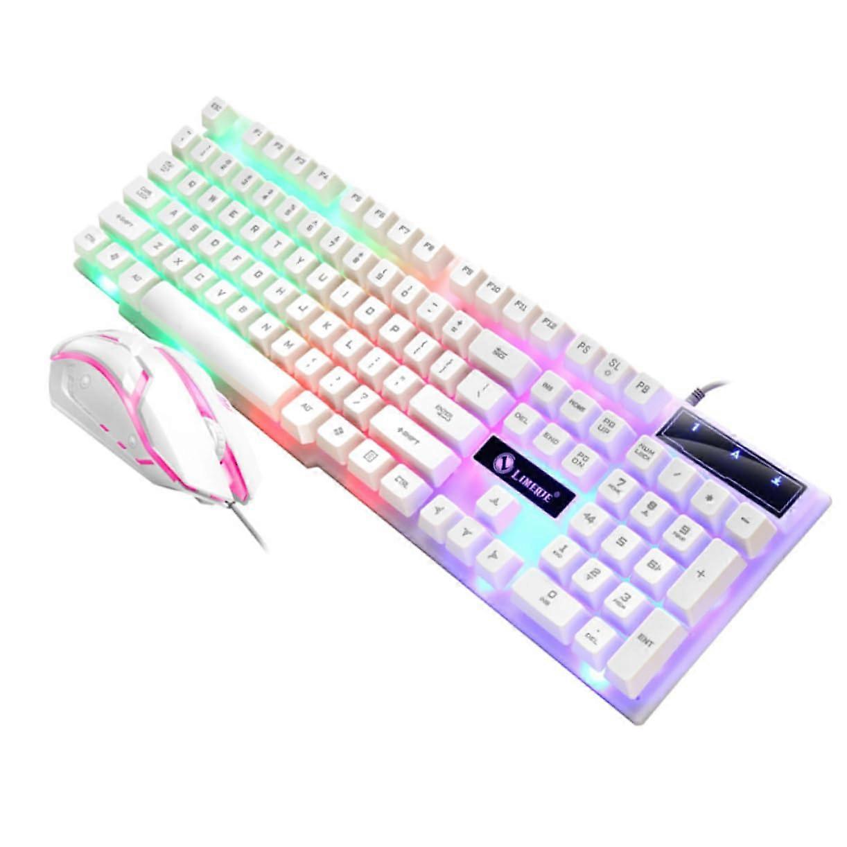 Gaming Keyboard Wired Ergonomic Set with White Backlit LED Lights and Mouse for Daily Use and Gaming Performance