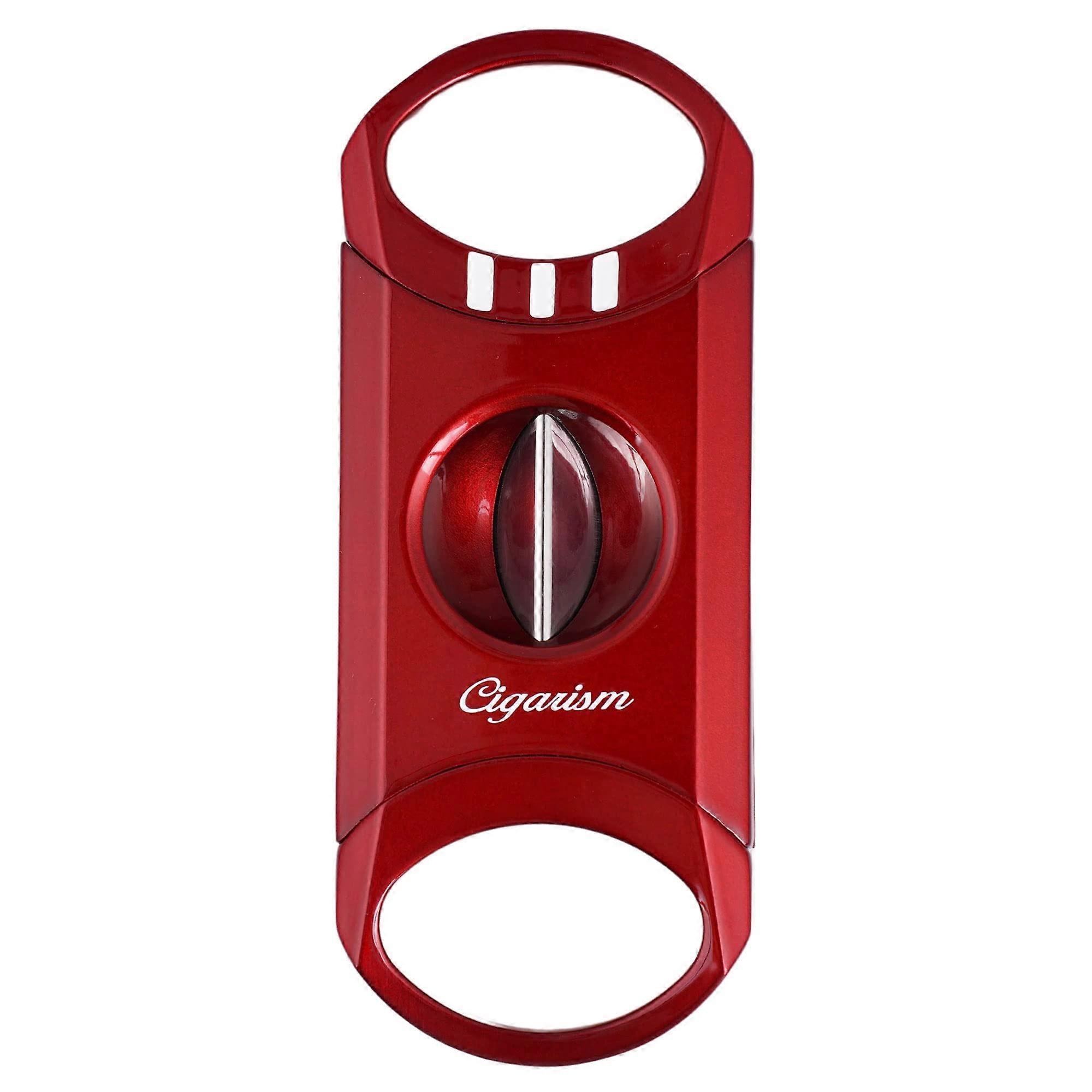 Gloss Finish V-Cut Cigar Cutter Up To 60 Ring Gauge Cigar Rest Red