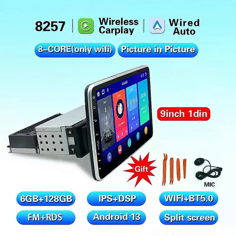 Autoradio Android 13 9/10 pouces, écran tactile rotatif, navigation GPS, BT, WIFI, 4G, 1 DIN