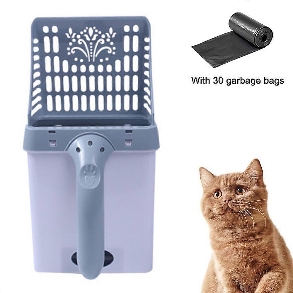 30 Count Refill Bag Bundle - Cat Litter Sifter Scoop System with Extra Waste Bags-Grey