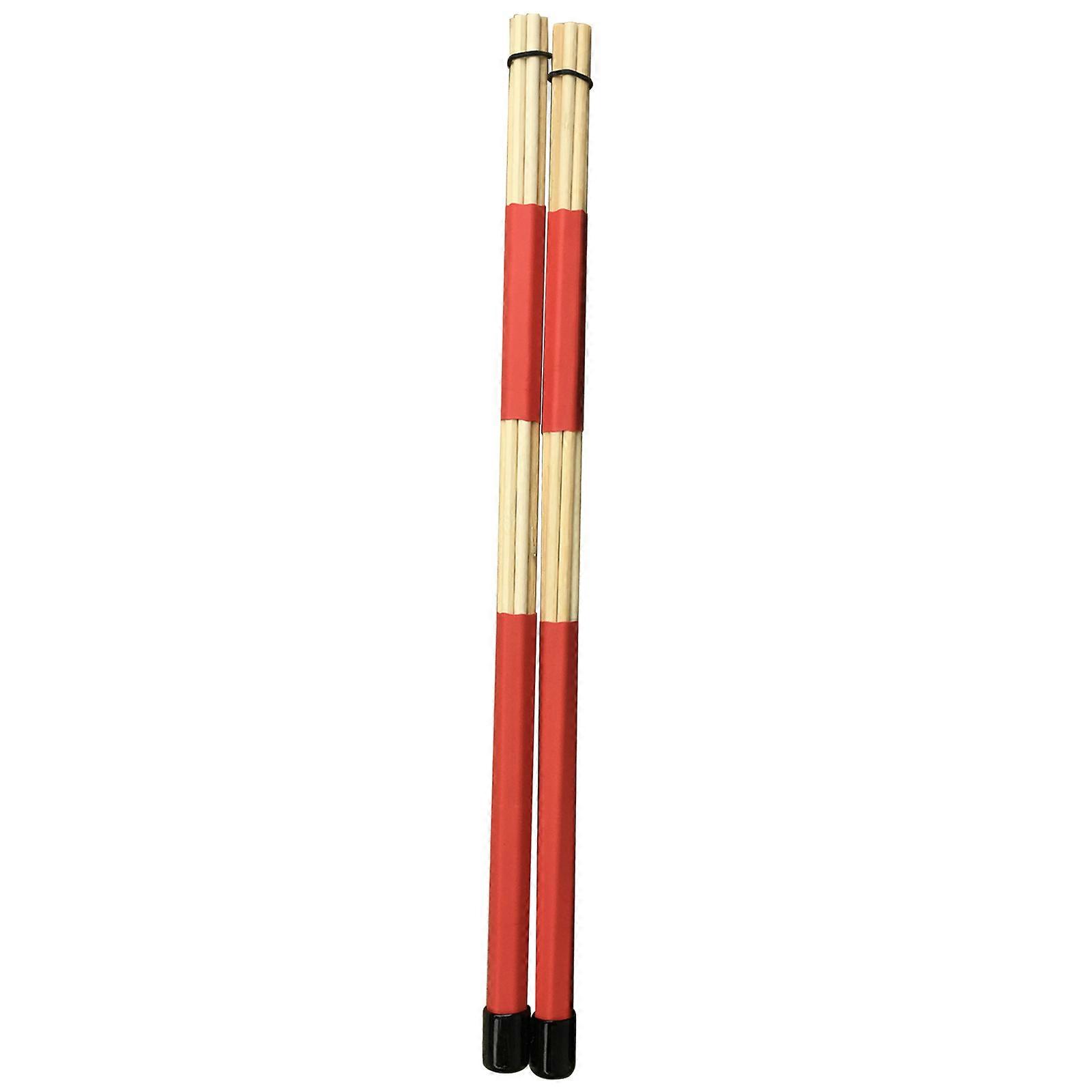 1 Pair Portable Rods Drum Brushes with Rubber Handle & Adjustable Rings 19 Dowels Bamboo Drum Sticks Brush Smooth Grip Red