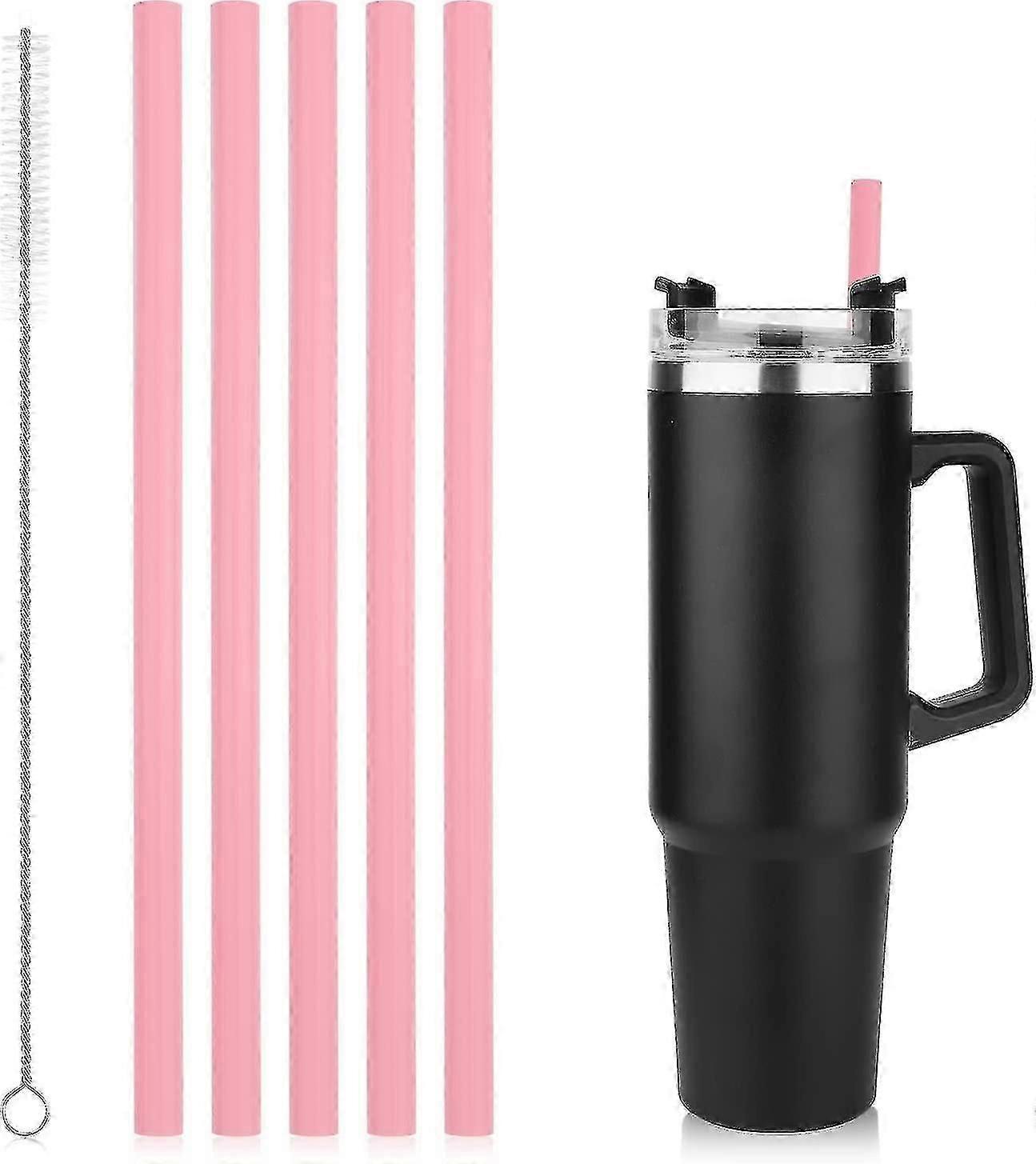 5szt Słomki zastępcze dla Stanley Adventure Travel Tumbler 40oz, z szczotką do czyszczenia silikonowa słomka zastępcza Plastikowe słomki wielokrotnego użytku dla Stanley