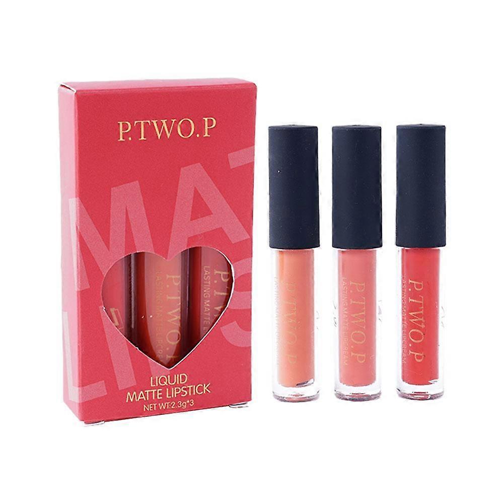 3 in a box (A) $P.TWO.P 3-pack Matte Lip Color Set Long-lasting Waterproof Lipstick Set Highly pigmented lips