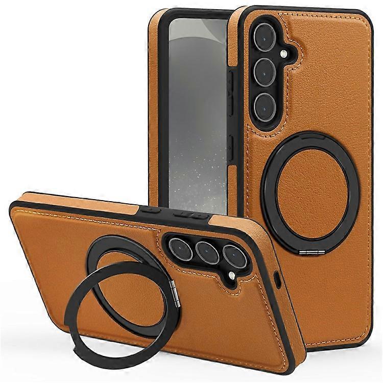 Compatible For Samsung Galaxy S25+ Magnetic Case Rotate Ring Kickstand PU Leather+PC+TPU Back Cover