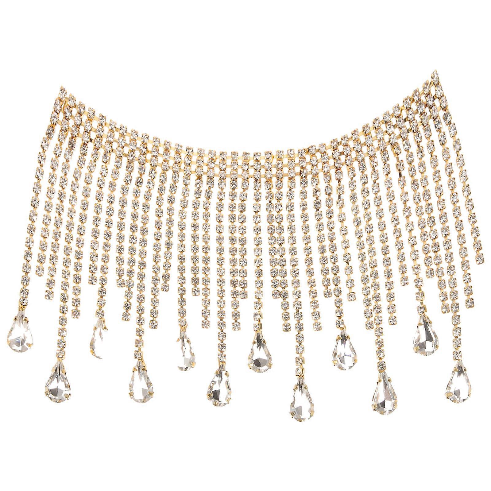 Metallic Fringe Trim with Rhinestone Tassels, Enhancing Craft Projects and Fashion Pieces