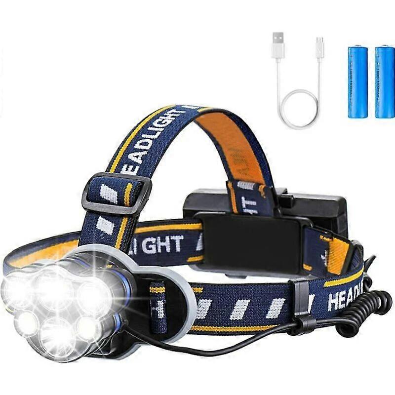 Super Bright Headlamp, Rechargeable LED Flashlight Headlamp with 6 LEDs 12000LM 8 Lighting Modes with USB Cable