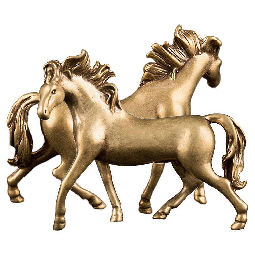 Copper Horse Ornaments Set Antique Style Statues for Home & Office Decor 2pcs Blessing Adornment for Living Spaces
