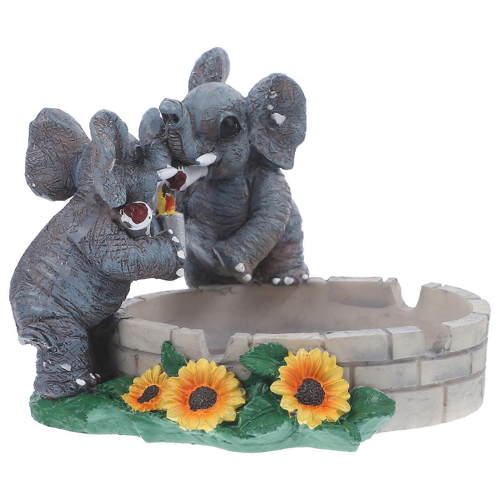 Cute Elephant Home Decor Resin Table Ornament Ashtray Multi-colored 12.50X11.00X9.00CM Storage Container 1 Piece