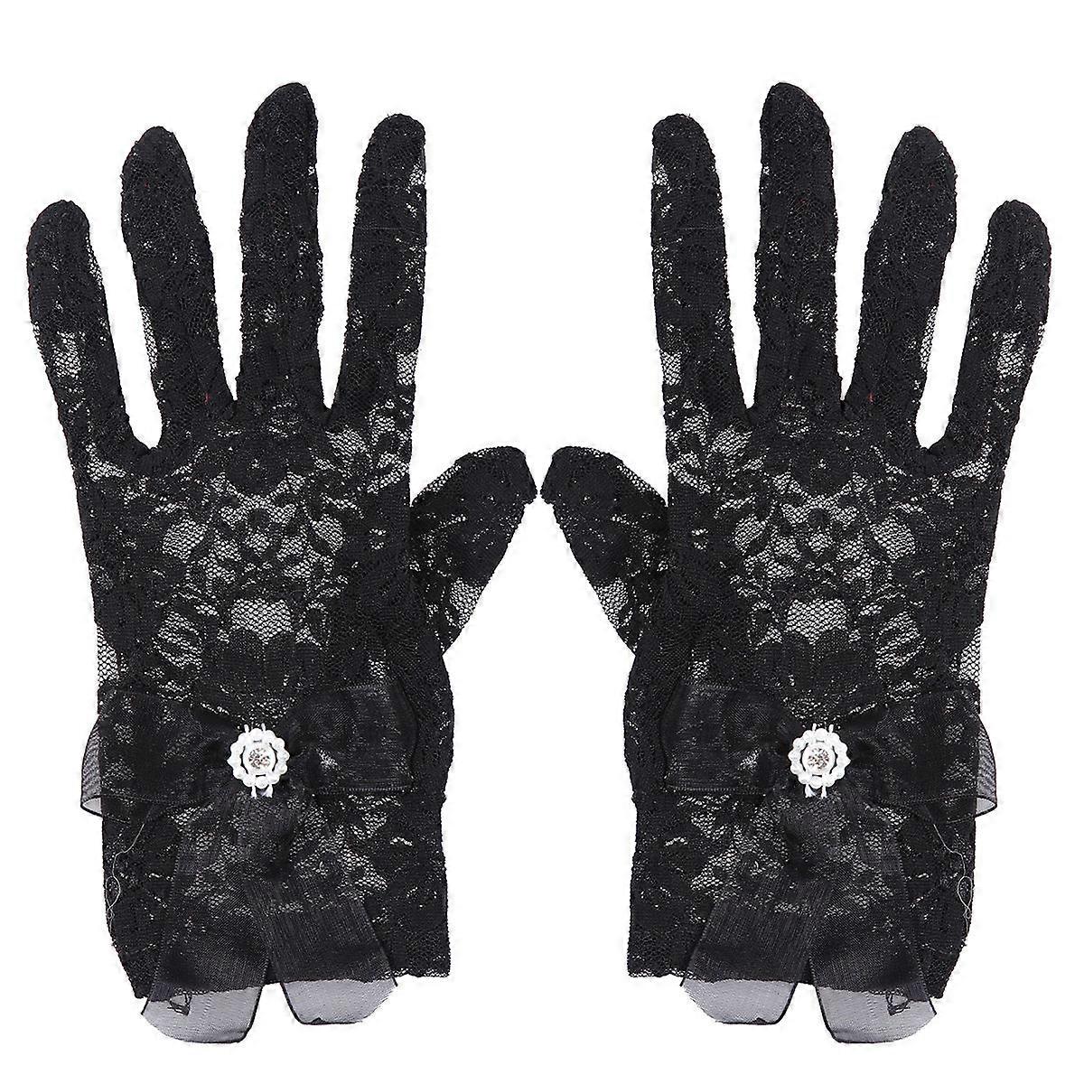 It sounds like you're describing a product listing for **elegant black lace gloves** with specific features. Here's a polished and professional