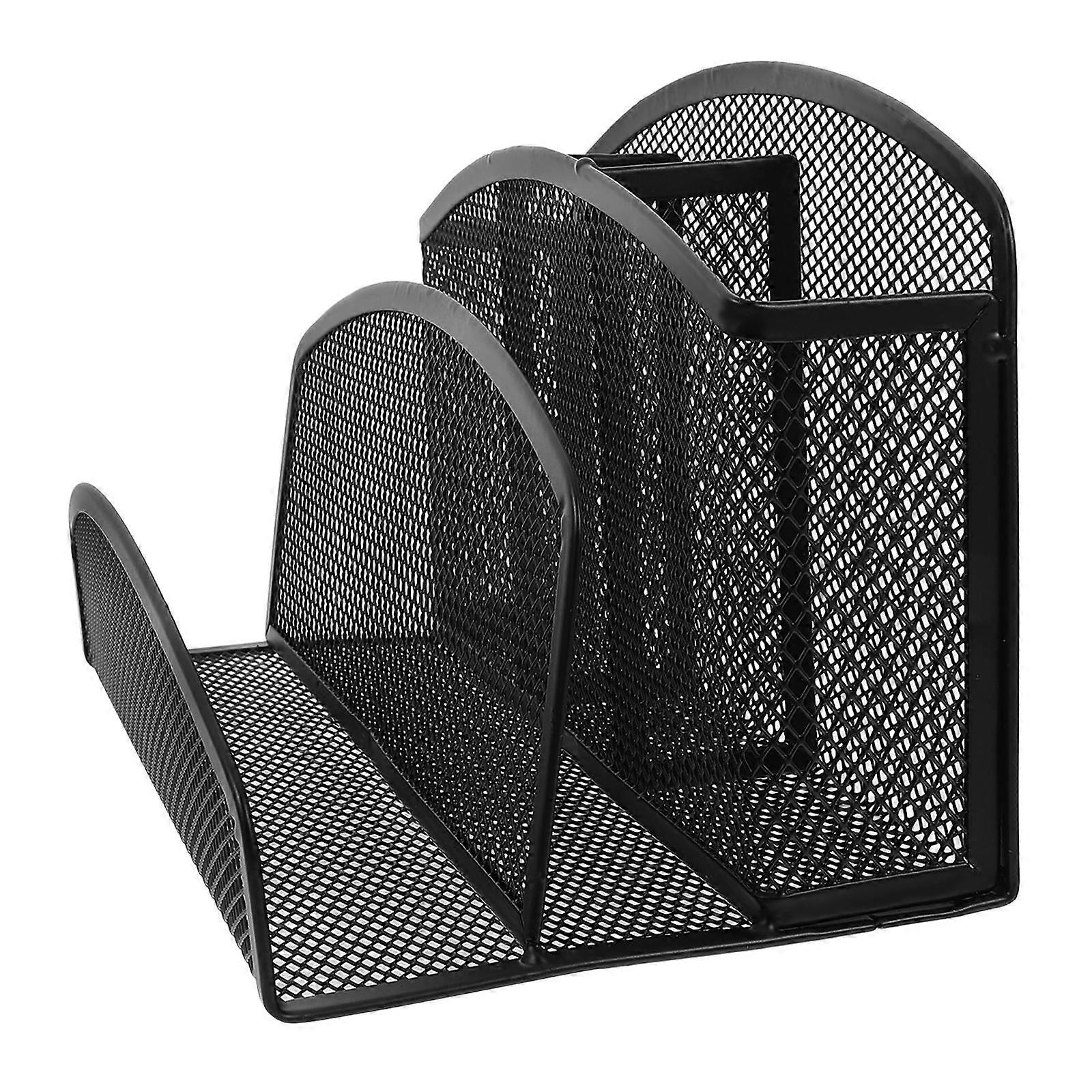 File Organizer Stand Iron Mesh Storage Holder Letter Sorting Office Workers 22.00X13.50X12.50CM Black