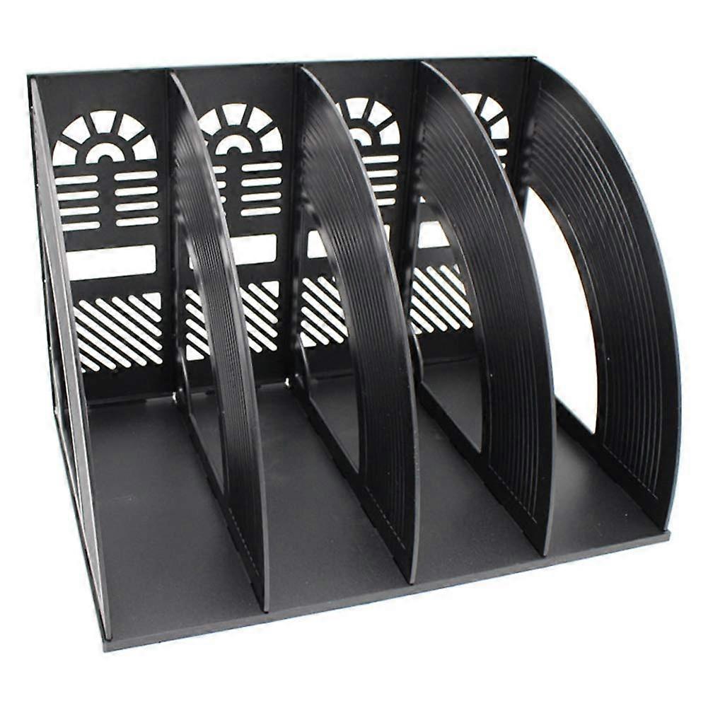File Stand, Triple Magazine Holder Made of Plastic, Desk File Organizer with Stable Frame, Black, Fourfold
