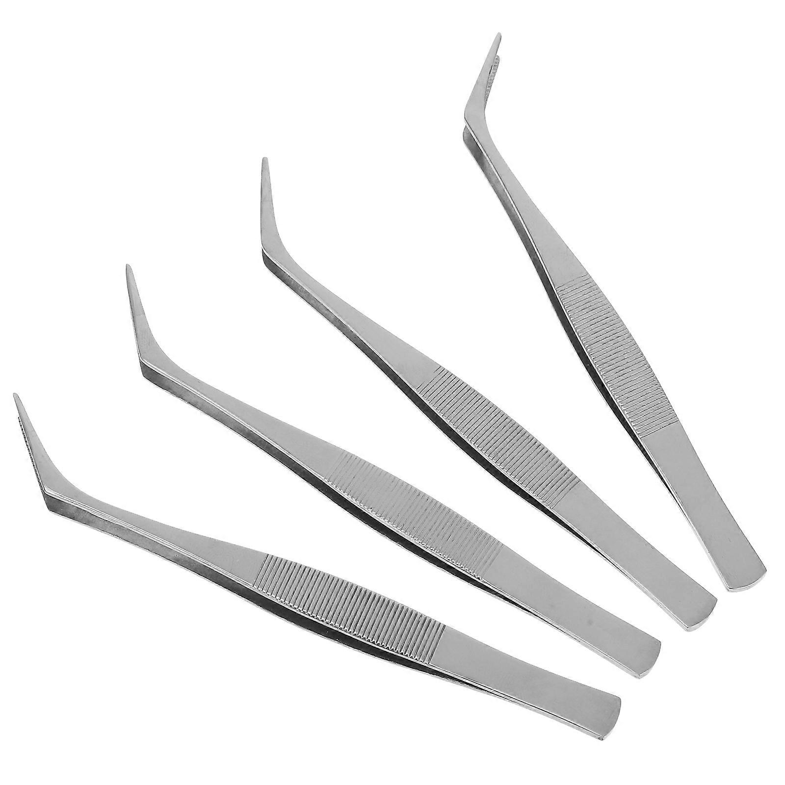 Tool Tweezers For Electronic Repair Anti Static Non Magnetic Paint 4Pcs 14*1cm Silver