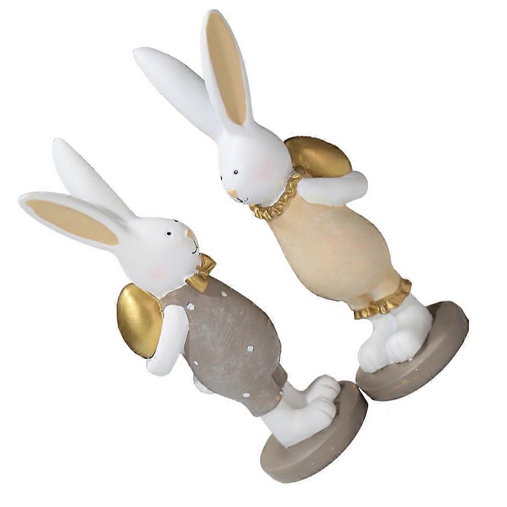 Resin Bunny Statue Easter Theme Resin Bunny with Egg Home and 2Set