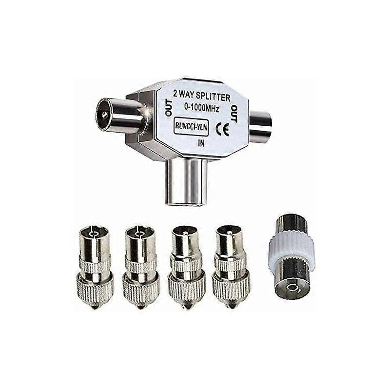 T-shaped antenna splitter, 2-way antenna splitter, 2 DVB-T/BK connectors
