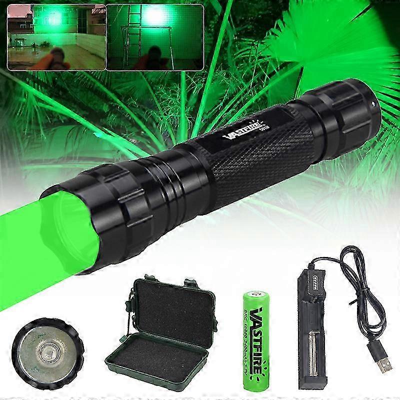 Waterproof Green/White/Red LED Tactical Hunting Flashlight with Battery, Remote Pressure Switch, and USB Charger