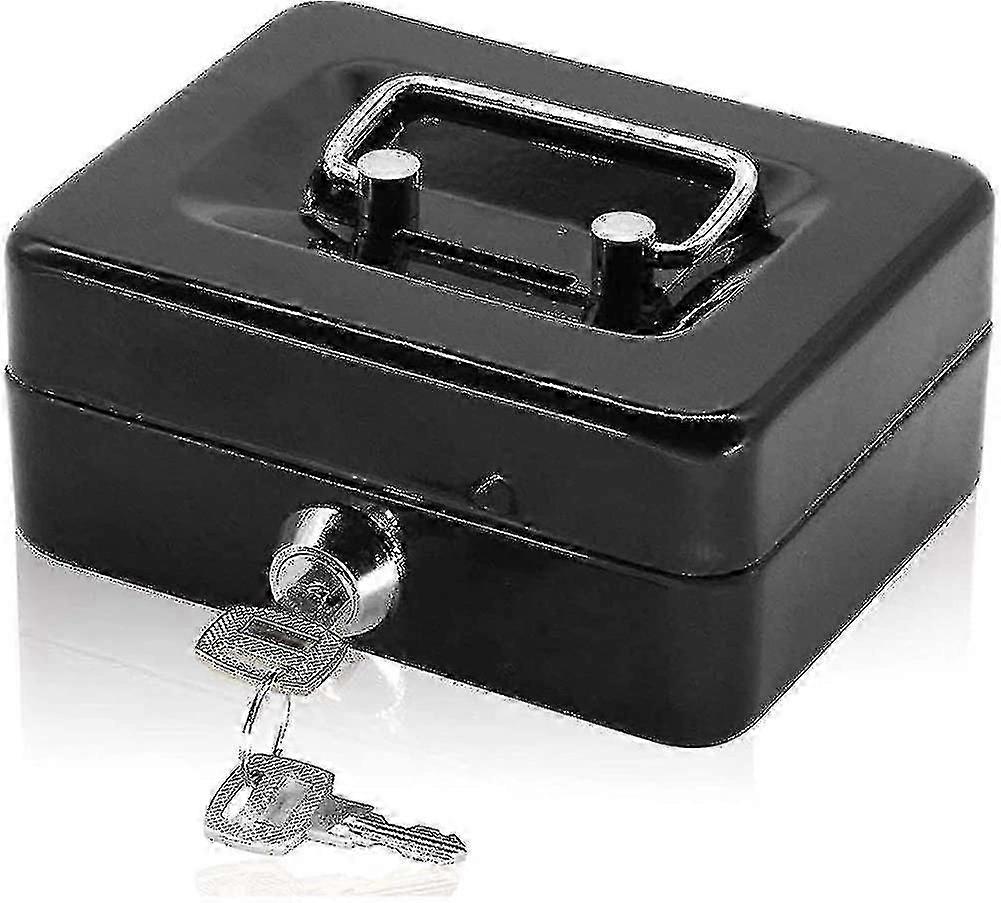 Small Cash Box With Key Lock,lmell Portable Metal Money Box With Double Layer & 2 Keys Ft