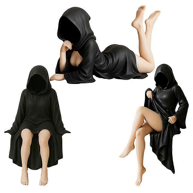 Mysterious Statue Gothic Death Black Robe Queen Figure Bookshelf Sculpture 3D Printed Spooky Sitting Statues Desktop Ornaments