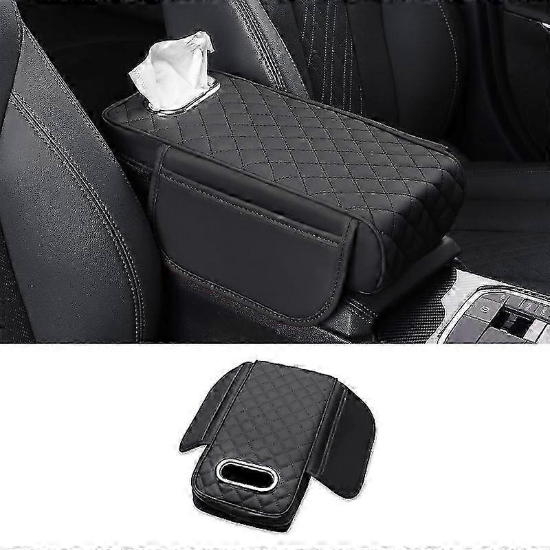 Type D Car Armrest Cushion Pad PU Leather Tissue Holder Box with Side Pockets