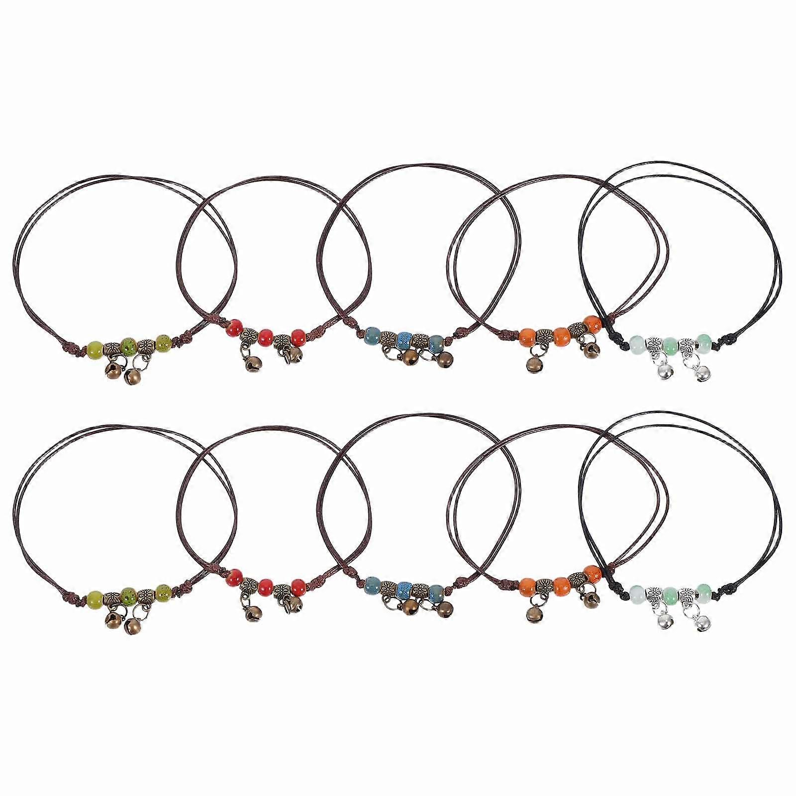 Handmade Adjustable Boho Porcelain Beads Anklet for Women – Stylish Braided Foot Chain Jewelry for Beach, Vacation & Summer Outfits – Comfortable