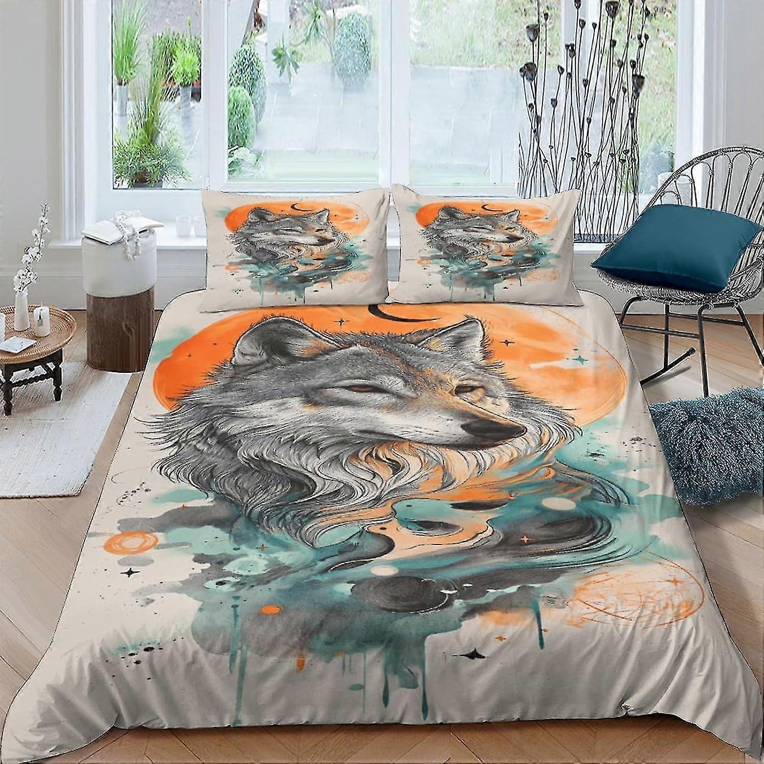 Conjunto de Capa de Edredom Wolf Conjunto de 3 Peças Conjuntos de Cama com Fecho de Zíper, Capa de Colcha de Cama de Festival com Fronhas, Roupa de Cama de Microfibra Macia S
