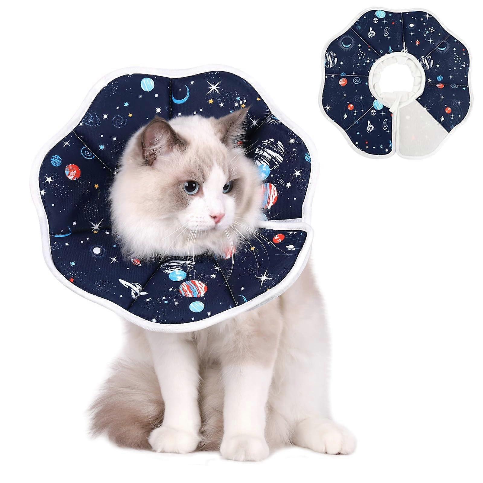 Soft Cat Collar Adjustable Recovery Cone for Small Dogs and Cats, Blue Starry Sky, Size S, Protective and Comfortable