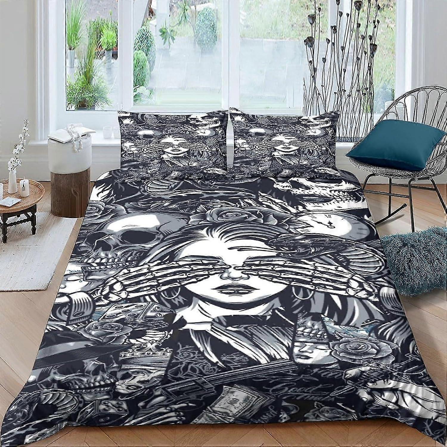 Gothic Påslakan Täcke Och Örngott 3D Mystisk Design Mönster Lätt Microfiber Sängkläder Set