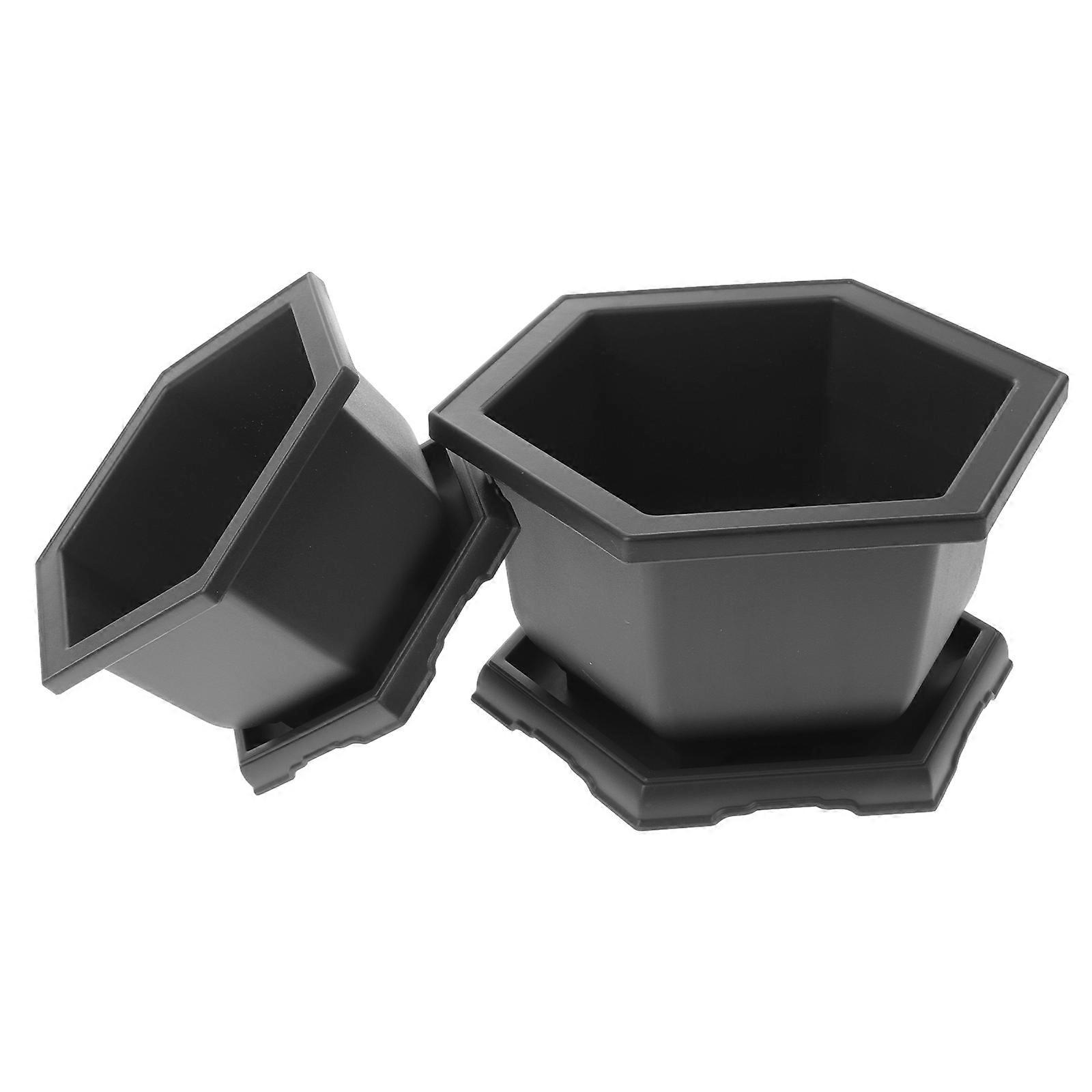 Dark Grey Sturdy Plant Pot with Tray for Home Use Made of PP Material 2 Sets